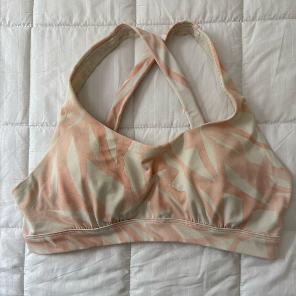 Athleta Peach and Cream Patterned Sports Bra